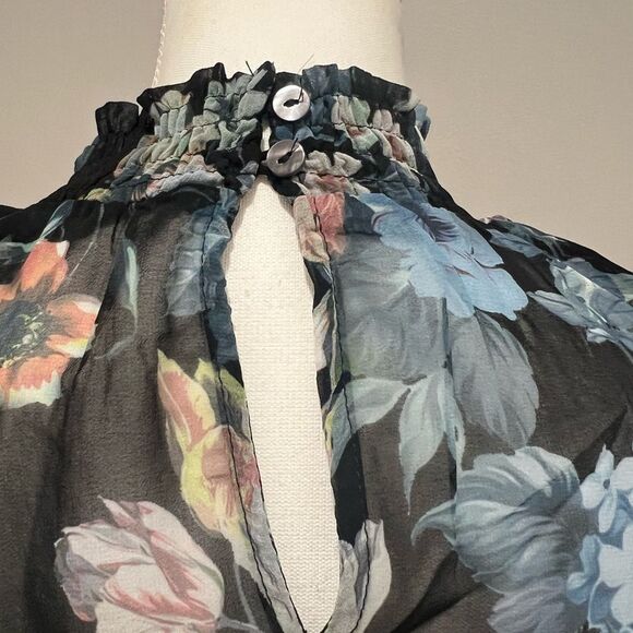 NWT Anthropologie Olivaceous floral sheer sleeveless blouse with stretch large - Picture 6 of 8